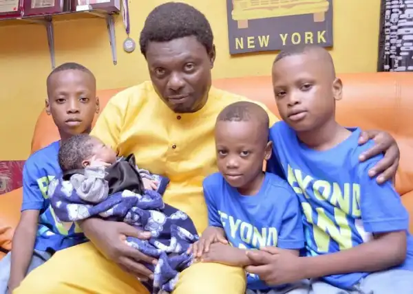 Actor Kunle Afod Poses With His Children To Celebrate Father